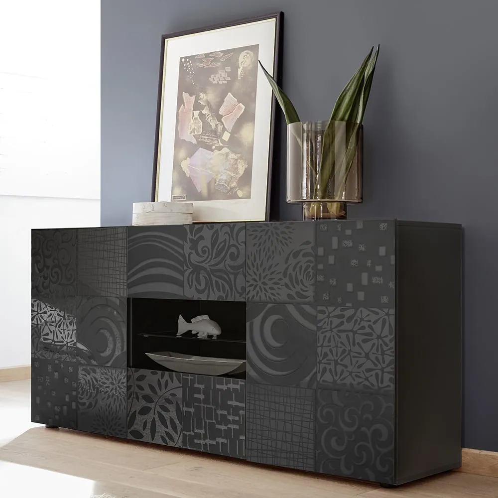 Ardent High Gloss Sideboard with 2 Doors 2 Drawers - Grey