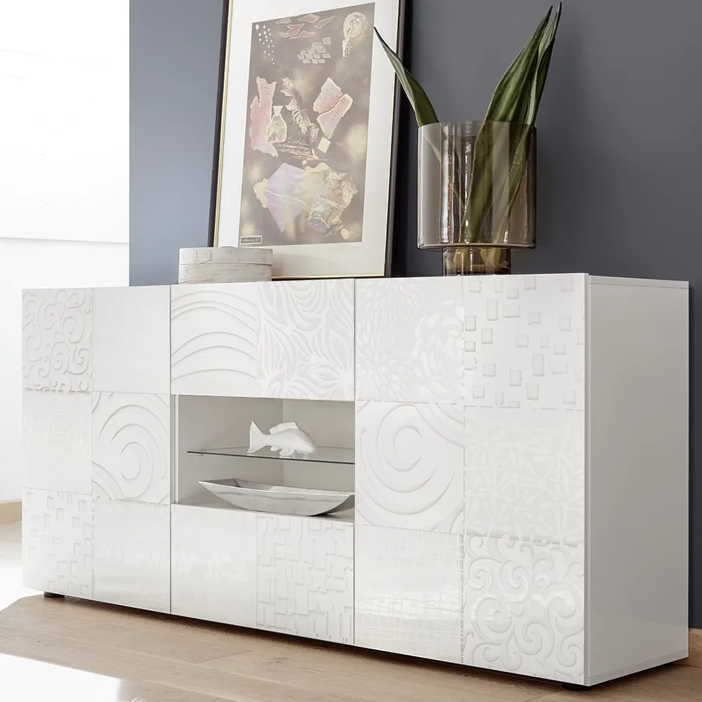 Ardent High Gloss Sideboard with 2 Doors 2 Drawers - White