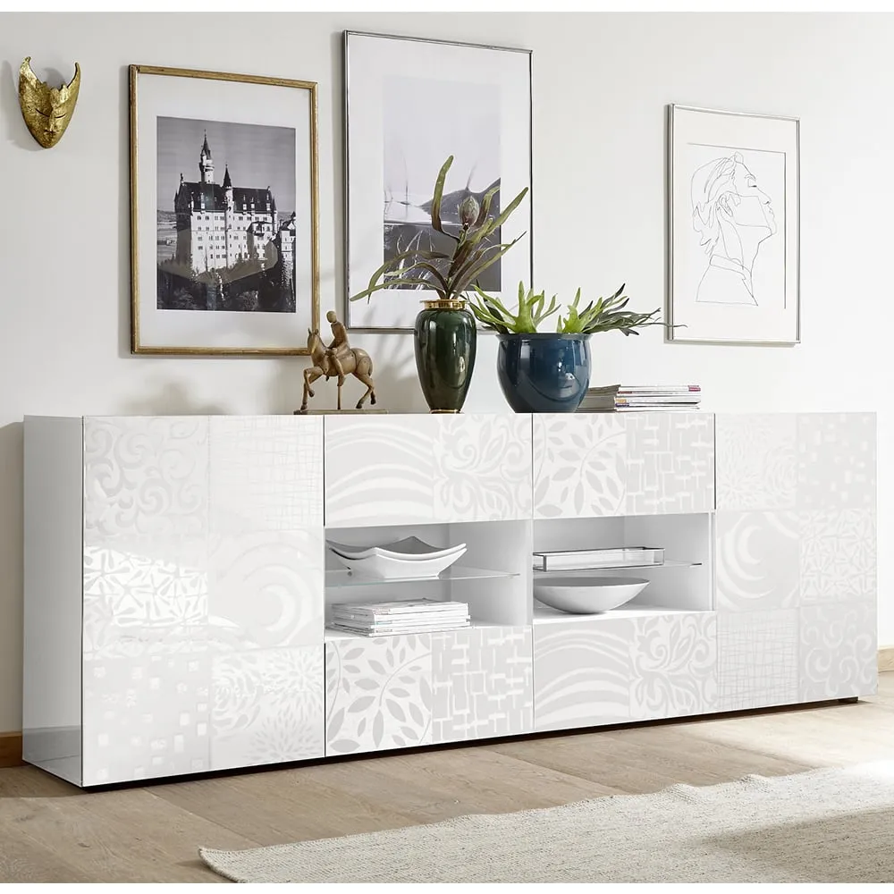 Ardent High Gloss Sideboard with 2 Doors 4 Drawers - White