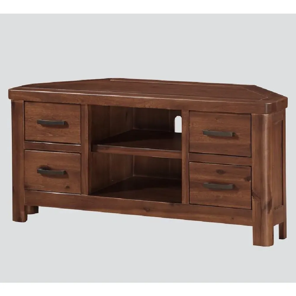 Areli Corner TV Stand with 4 Drawers - Dark Brown, Wood
