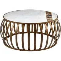 Arenza Round Coffee Table with Agate Inlay - White, Marble