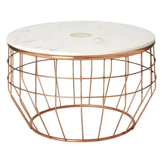 Arenza Round Coffee Table with Agate Inlay - White, Marble