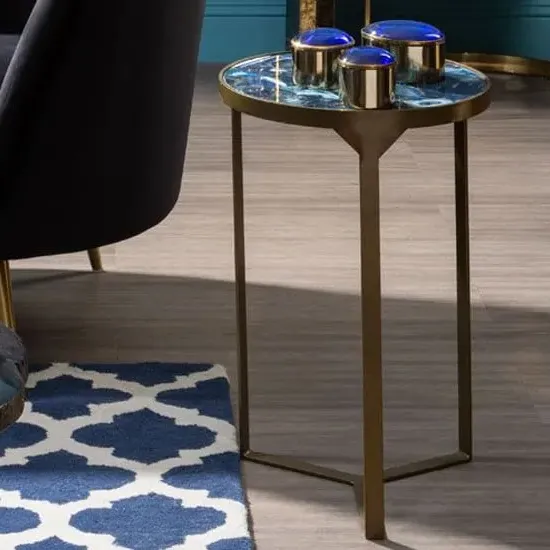 Arenza Round Side Table - Blue, Agate image