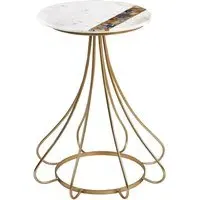 Arenza Round Side Table with Agate Inlay - White, Marble