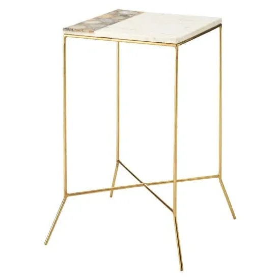 Arenza Square Side Table with Agate Inlay - White, Marble image
