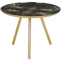 Aristote Round Side Table with Gold Legs - Multicolor