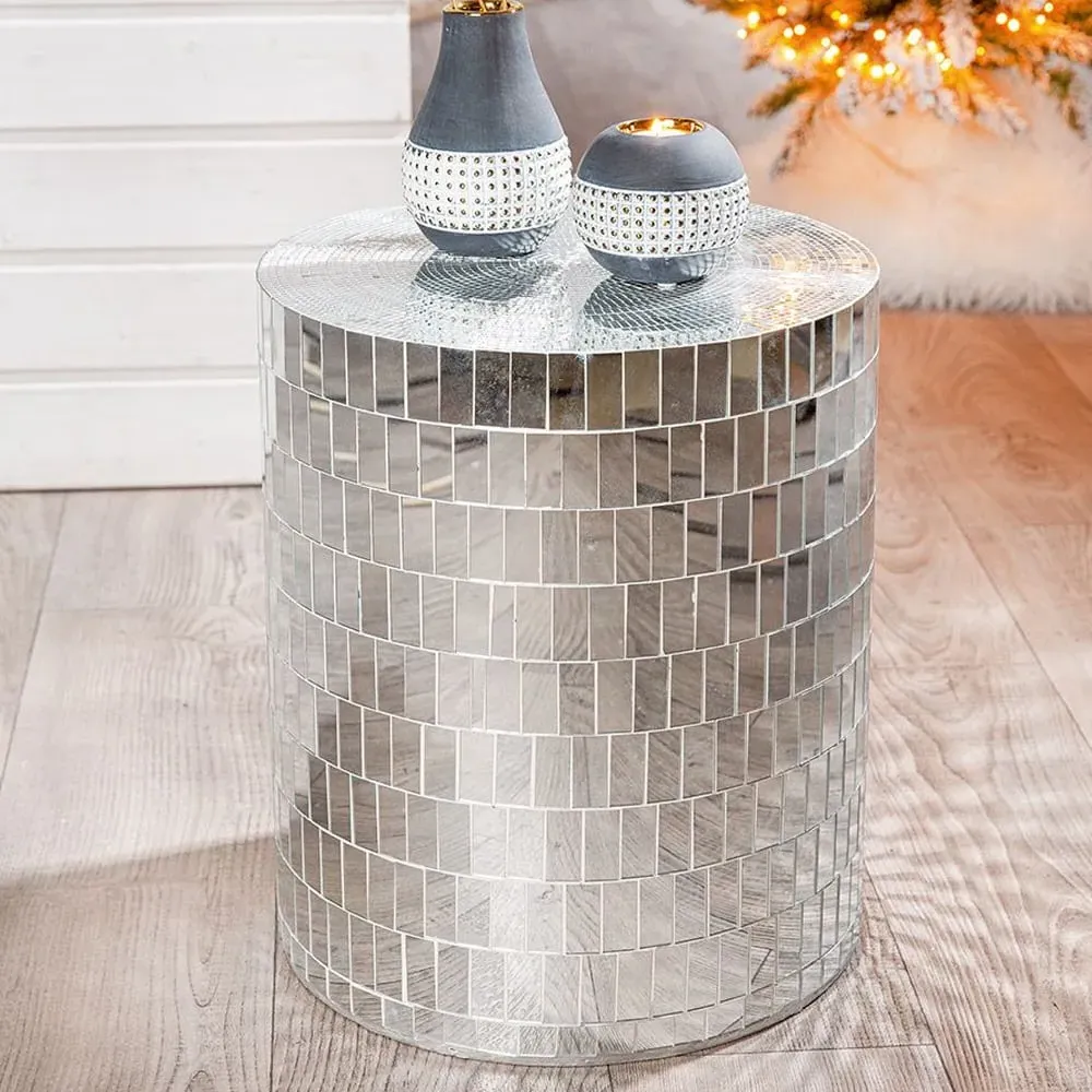 Arlee Round Side Table - Silver, Mirrored Glass
