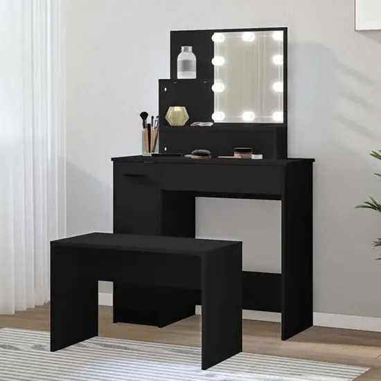 Arles Dressing Table Set with LED - Black, Wood image