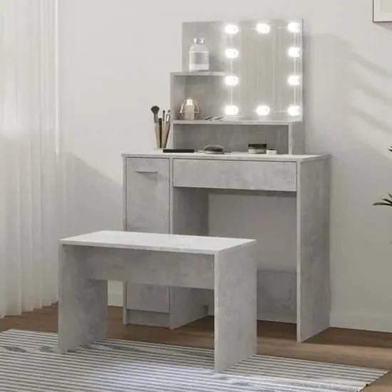 Arles Dressing Table Set with LED - Concrete Effect, Wood