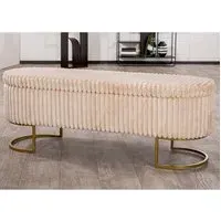 Arlington Fabric Ottoman with Metal Legs - Beige