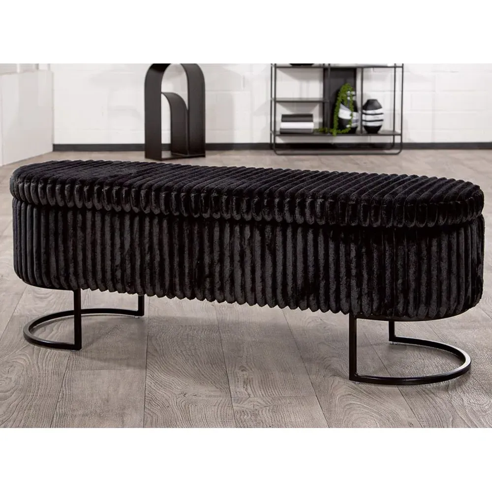 Arlington Fabric Ottoman with Metal Legs - Black