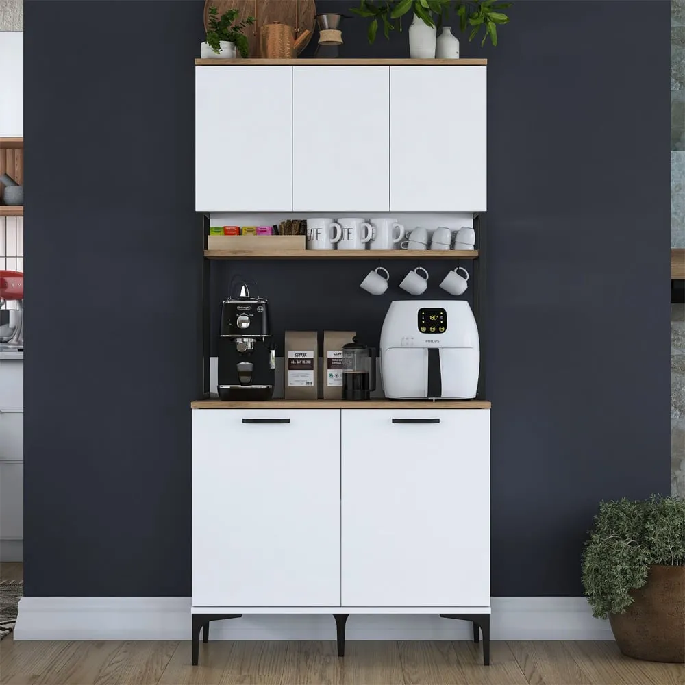 Arlivo Coffee Station Cabinet 5 Doors - White, Black product