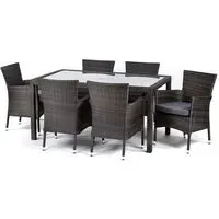 Arlo Dining Set with 6 Armchairs - Black Brown, Rattan