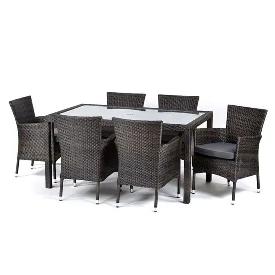 Arlo Dining Set with 6 Armchairs - Black Brown, Rattan
