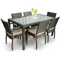 Arlo Dining Set with 6 Chairs - Black Brown, Rattan