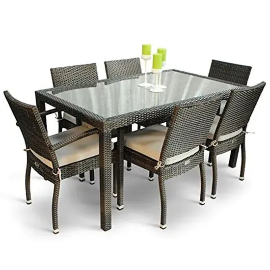 Arlo Dining Set with 6 Chairs - Black Brown, Rattan