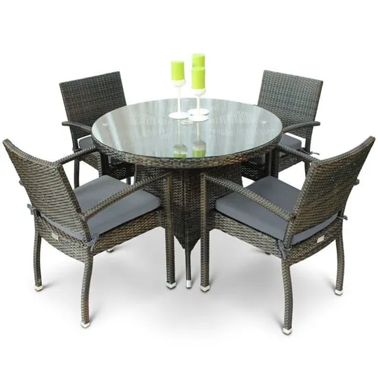 Arlo Outdoor Rattan Dining Table with 4 Armchairs - Black, Brown product