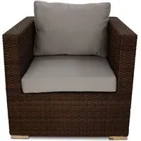 Arlo Rattan Sofa Arm Chair - Brown, Light Grey Cushions