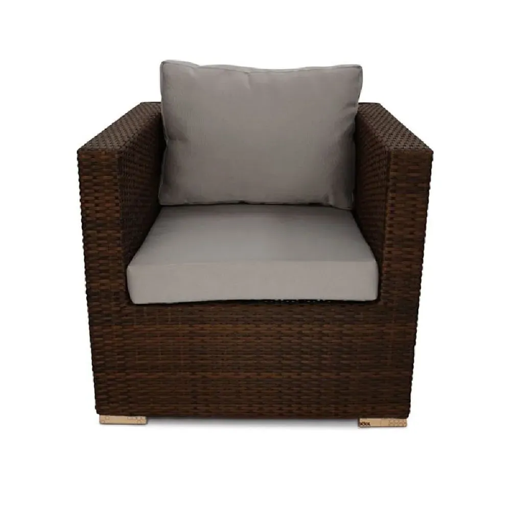 Arlo Rattan Sofa Arm Chair - Brown, Light Grey Cushions image