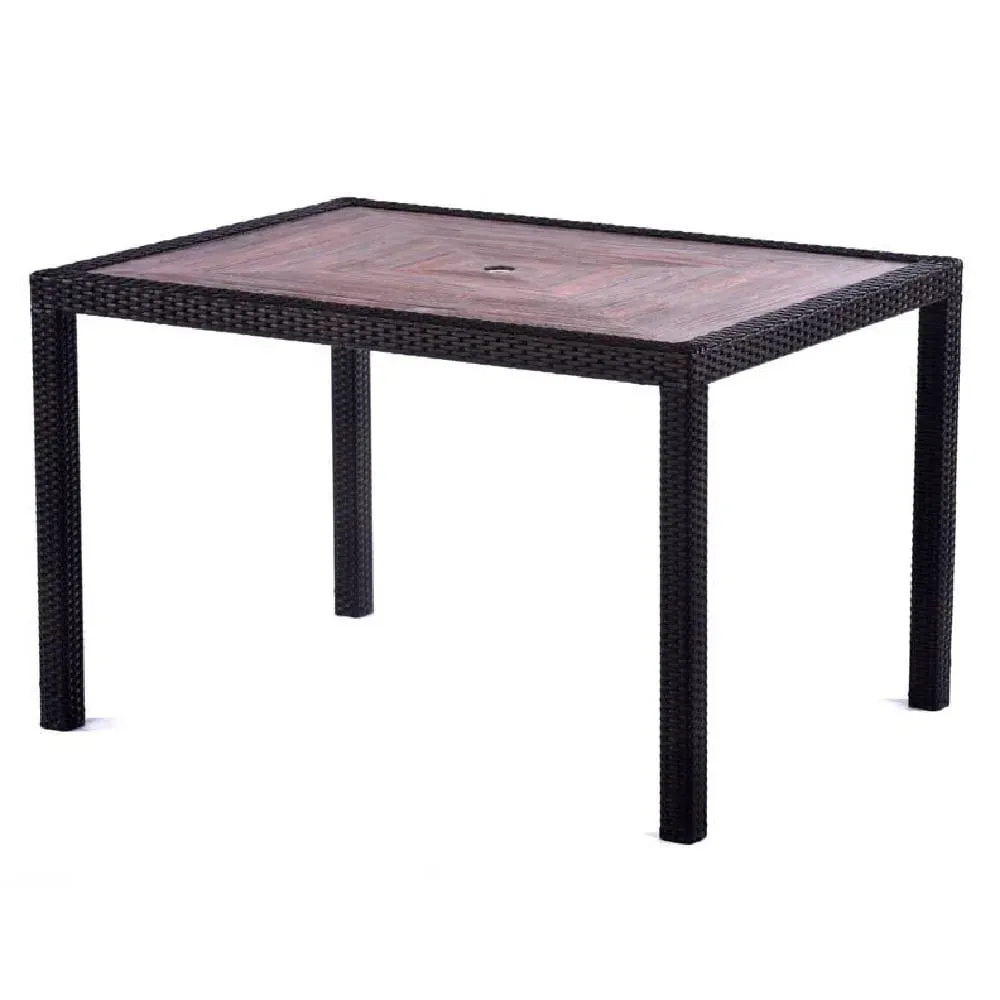 Arlo Rectangular Dining Table with Black Weave - Teak, Polyresin