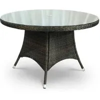 Arlo Round Dining Table with Glass Top - Black Brown, Rattan