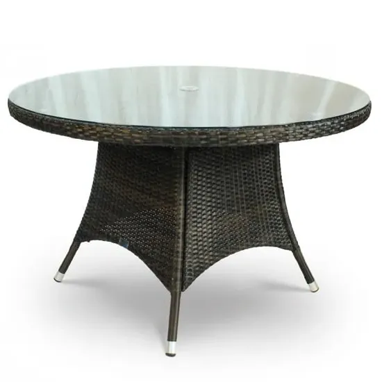 Arlo Round Dining Table with Glass Top - Black Brown, Rattan