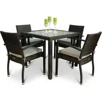 Arlo Square Dining Set with 4 Armchairs - Black Brown, Rattan