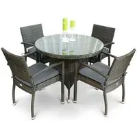 Arlo Square Dining Set with 4 Armchairs - Black Brown, Rattan