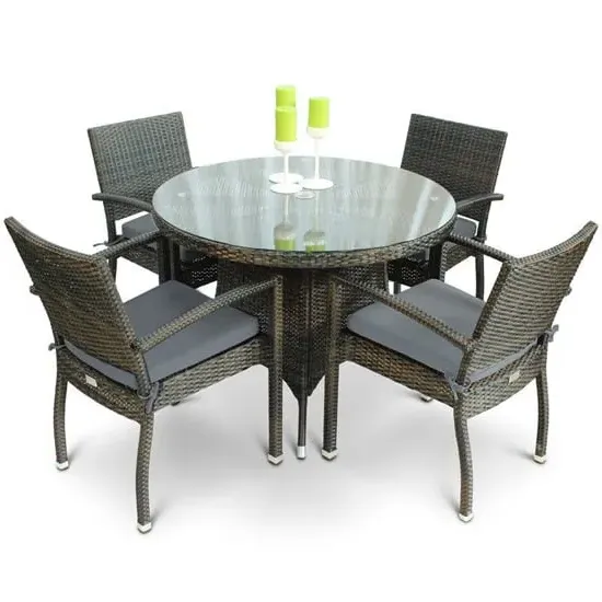 Arlo Square Dining Set with 4 Armchairs - Black Brown, Rattan