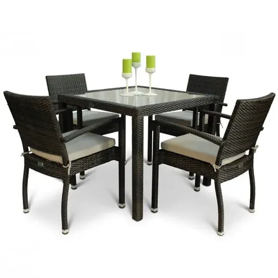 Arlo Square Dining Set with 4 Armchairs - Black Brown, Rattan