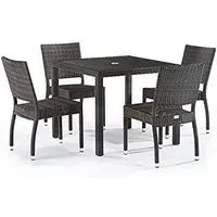 Arlo Square Dining Set with 4 Side Chairs - Black Brown, Rattan