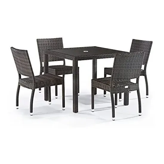 Arlo Square Dining Set with 4 Side Chairs - Black Brown, Rattan