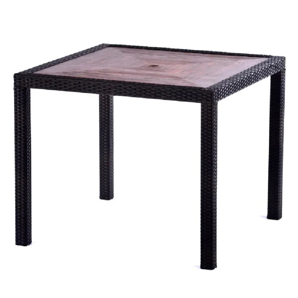 Arlo Square Dining Table with Black Brown Weave - Teak, Polyresin