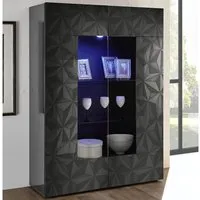 Arlon Display Cabinet with LED - Grey, High Gloss