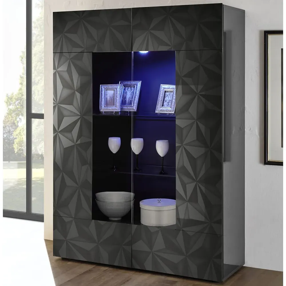 Arlon Display Cabinet with LED - Grey, High Gloss