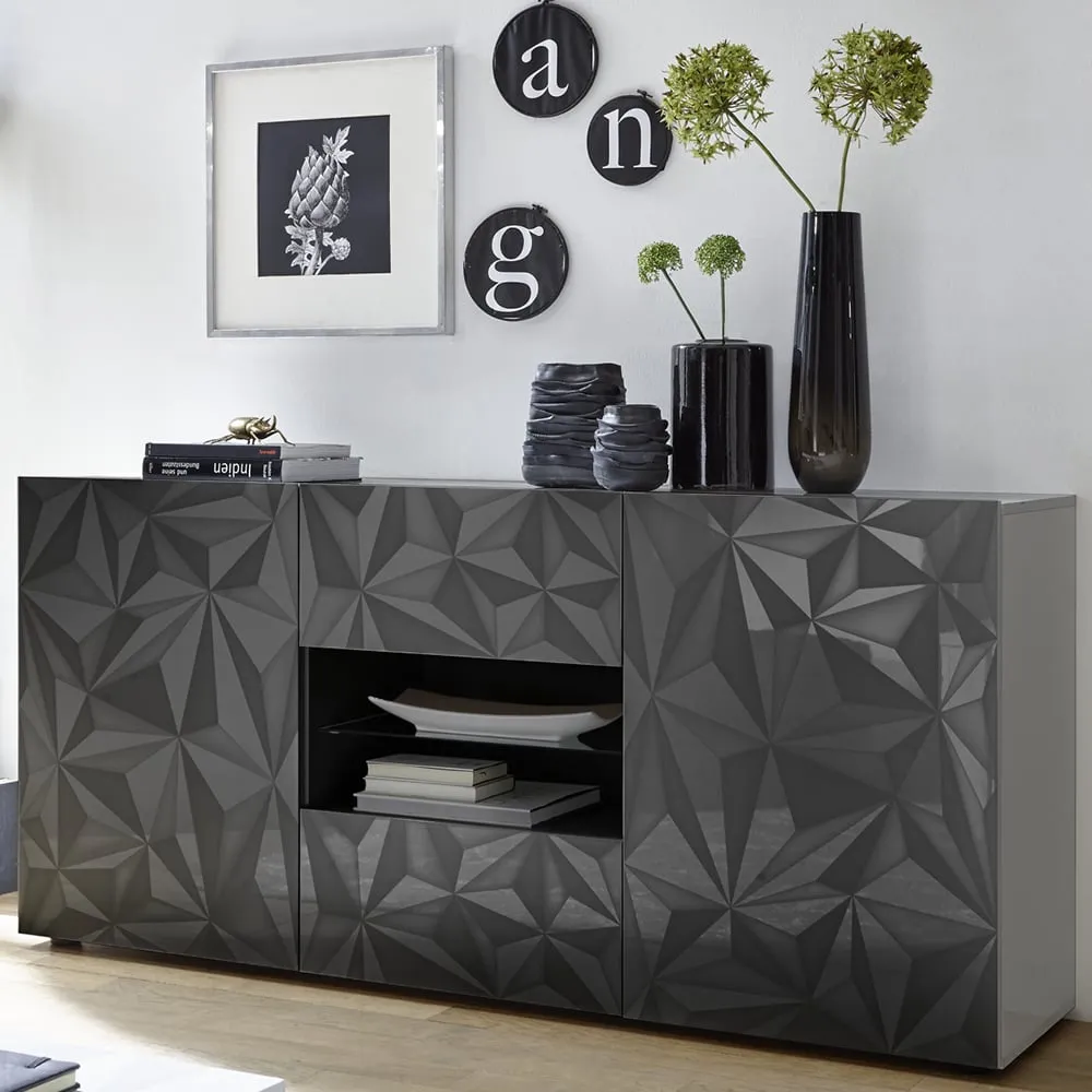 Arlon High Gloss Sideboard with 2 Doors 2 Drawers - Grey
