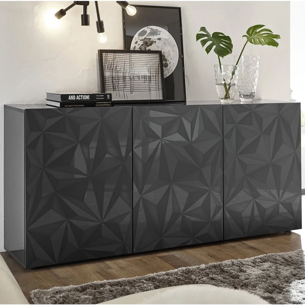 Arlon High Gloss Sideboard with 3 Doors - Grey