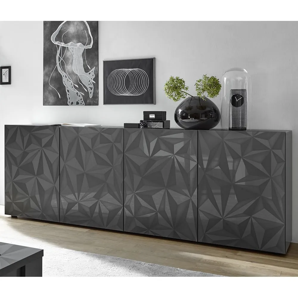Arlon High Gloss Sideboard with 4 Doors - Grey