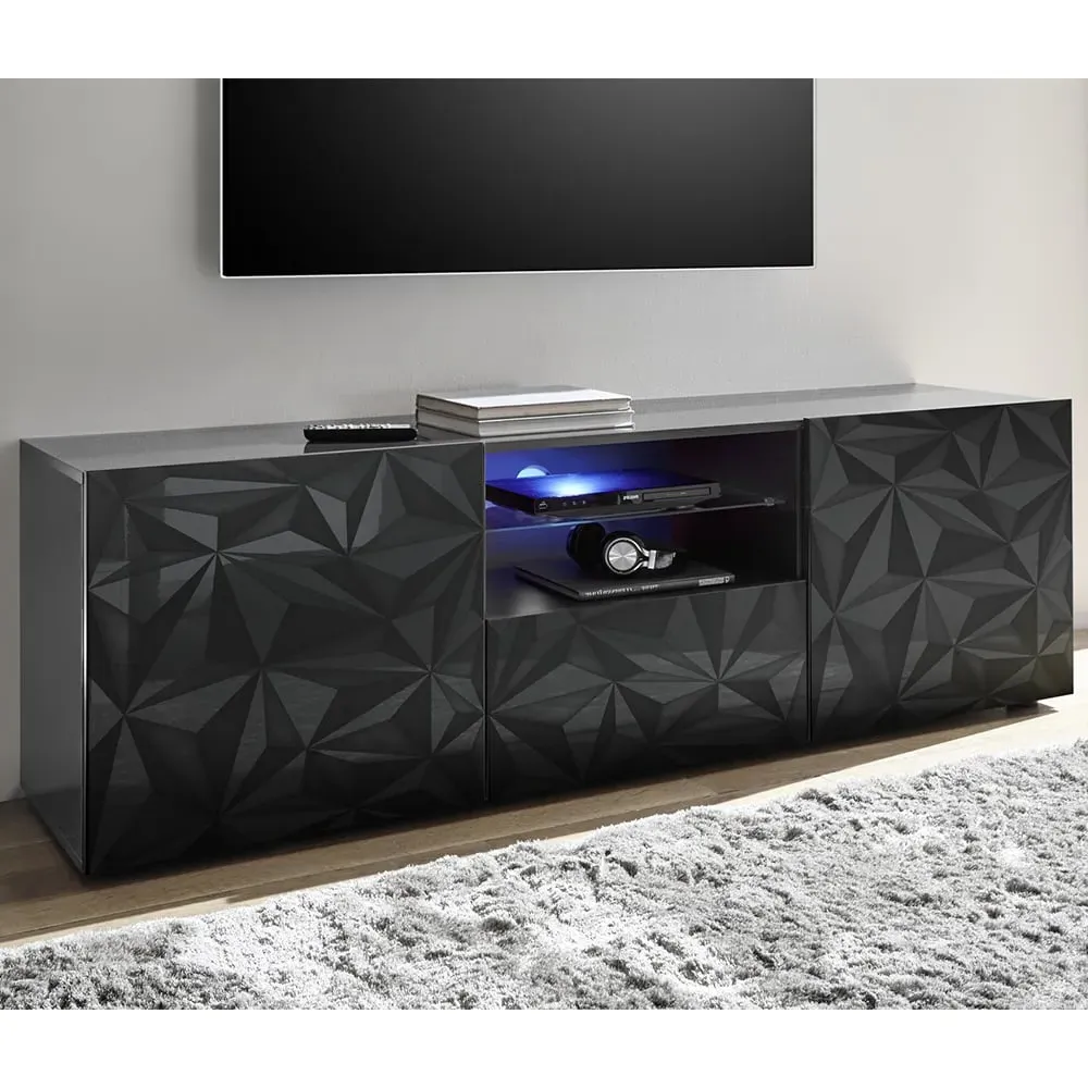 Arlon TV Stand with LED - Grey, High Gloss