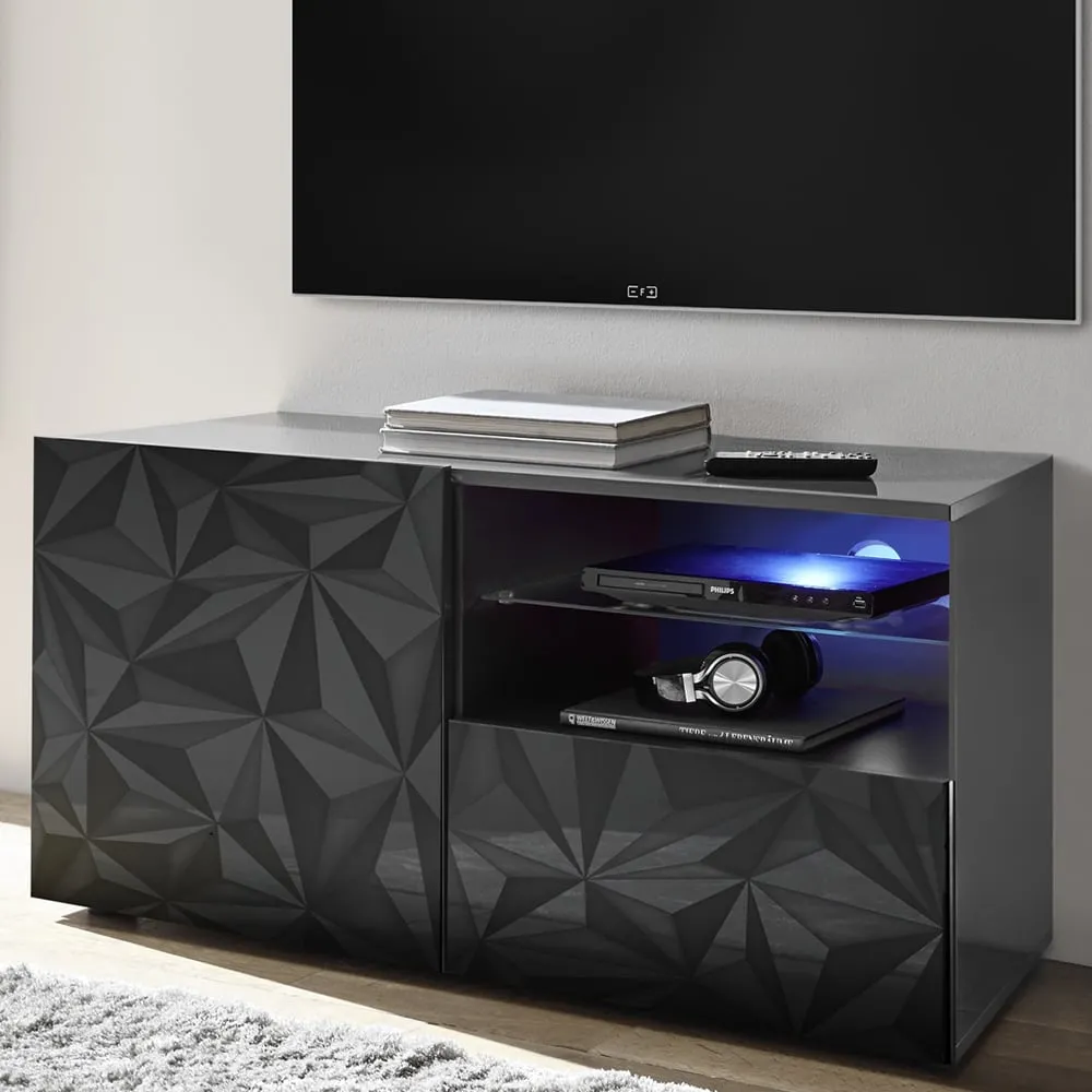 Arlon TV Stand with LED - Grey, High Gloss