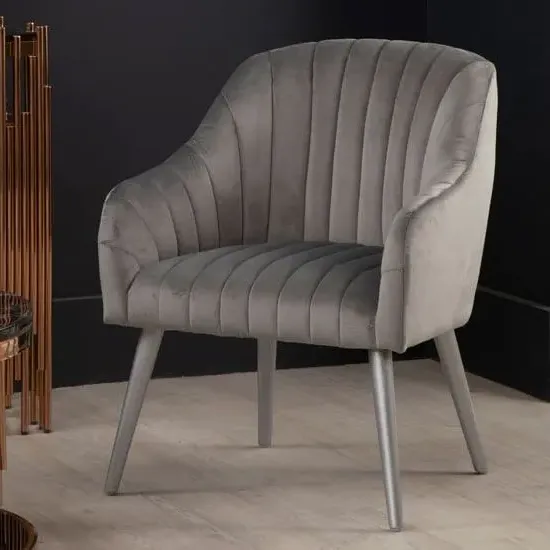 Armchair with Silver Legs - Grey, Velvet image