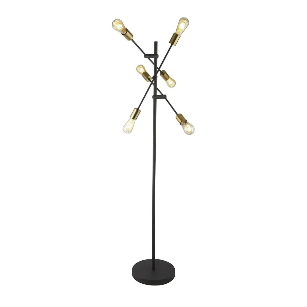 Armstrong 6 Light Floor Lamp - Black, Satin Brass image