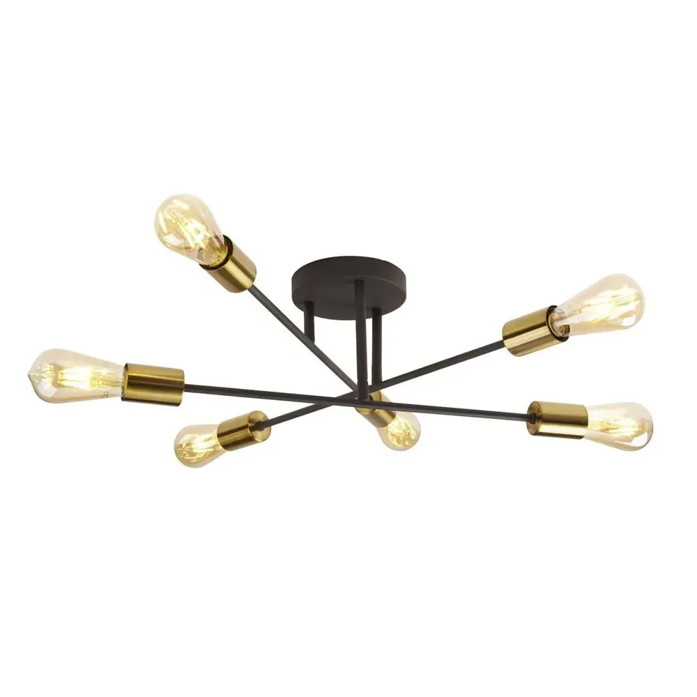 Armstrong 6 Light Semi Flush Light - Black, Brass image