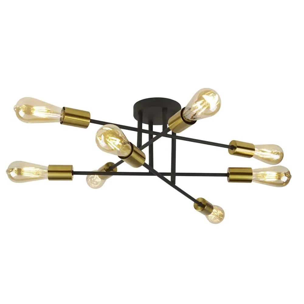 Armstrong 8 Light Semi Flush Light - Black, Brass