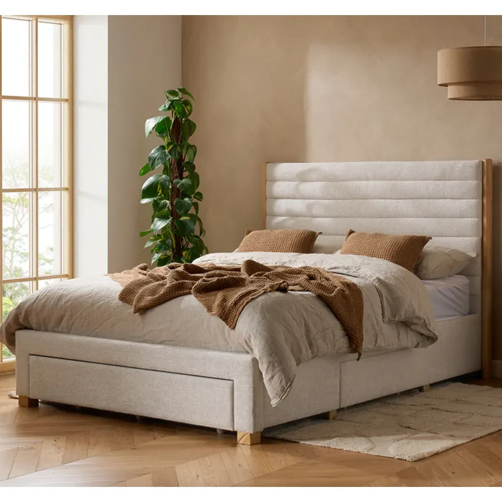 Arnhem King Size Bed with 3 Drawers - Grey, Velvet image