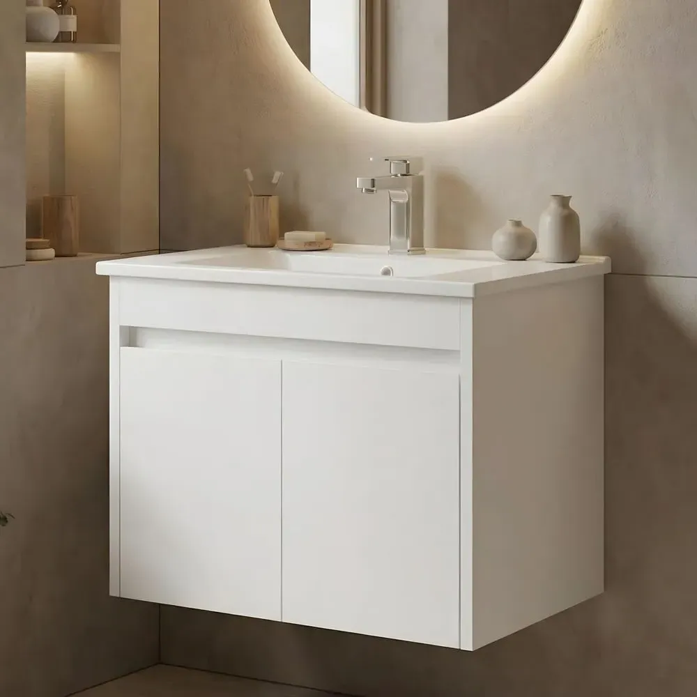 Arno Small Wall Mounted Vanity Unit with 2 Doors - White, Melamine product