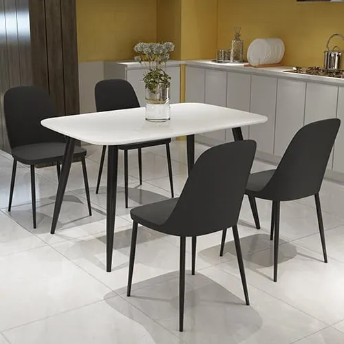 Arta Dining Table with 4 Curve Chairs - White, Wood