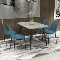 Arta Rectangular Dining Table with 4 Curve Chairs - Blue