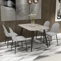 Arta Rectangular Dining Table with 4 Curve Chairs - Grey