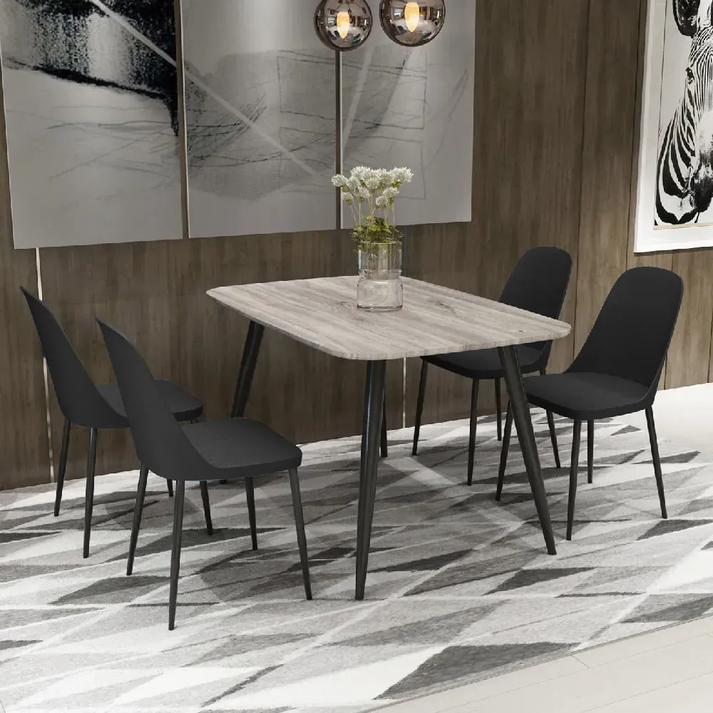 Arta Rectangular Dining Table with 4 Curve Chairs - Grey
